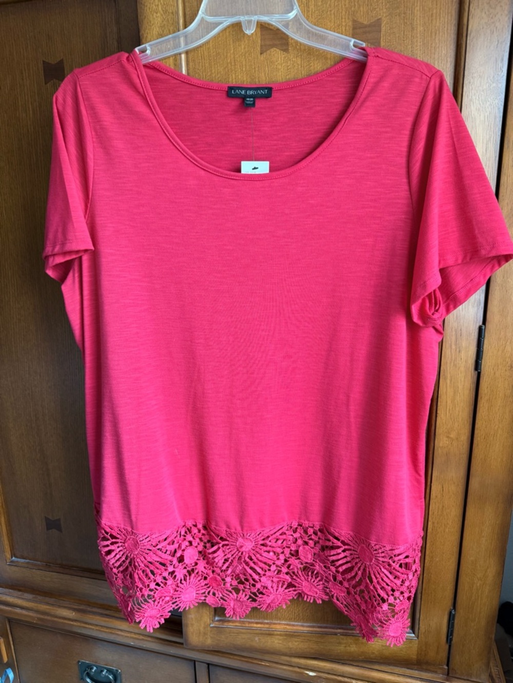 Lane Bryant Red Short Sleeve Lace Hem Scoop Neck Top Size 18/20